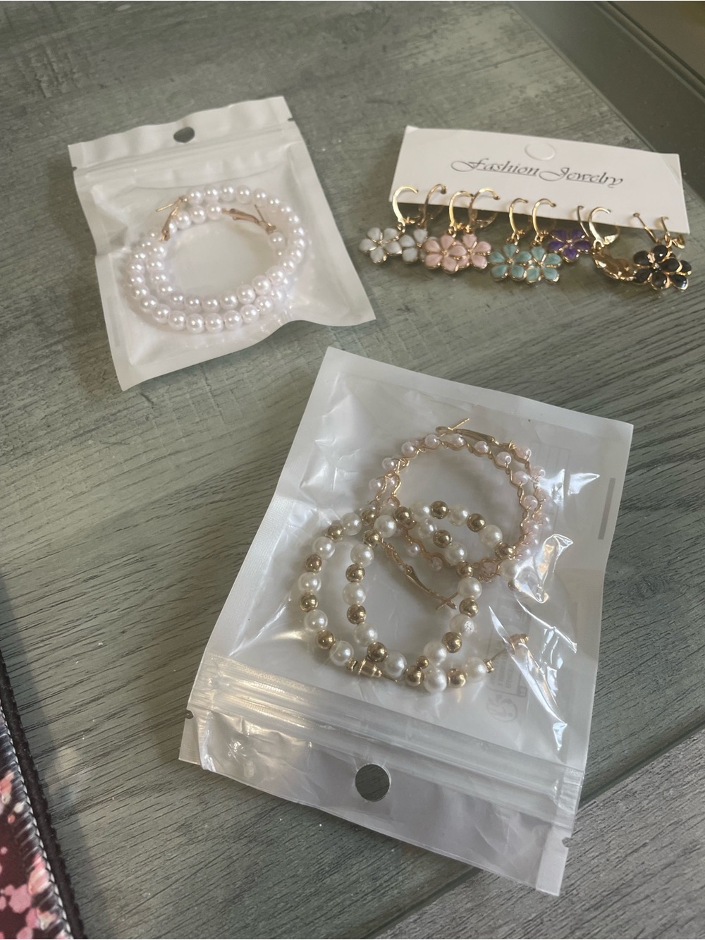 Boutique Jewelry Pearl Hoop Earrings Set - White/Gold. 8 pairs of new pairs.